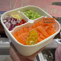 Disposable Insulated Lunch Box Platter Layered Sashimi Salmon Square Packaging Box Inner Compartment Cowhide White Paper Bowl