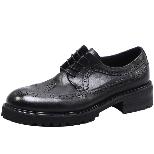 British Retro Washed Horsehide Derby Shoes Round-toe Men's Brogue ...