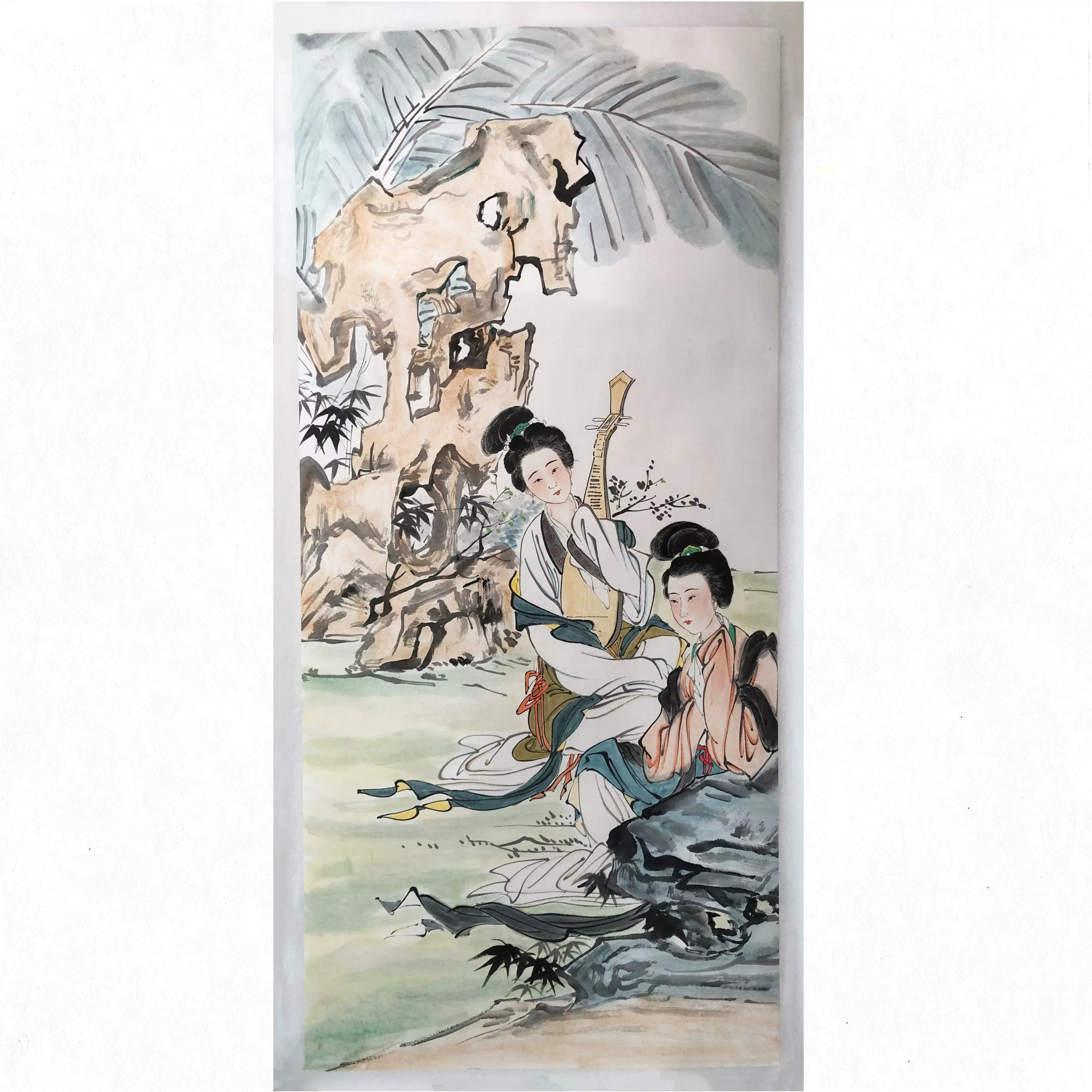中国古美術・仕女図三尺画芯・純手描き・工筆・彩色画・仇英印款・書道・宣紙・带水印 中国古美術・仕女図三尺画芯・純手描き・工筆・彩色画・仇英印