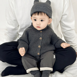 
Korean baby knitted cardigan trousers suit spring and autumn style baby girl versatile sweater jacket boy casual pants