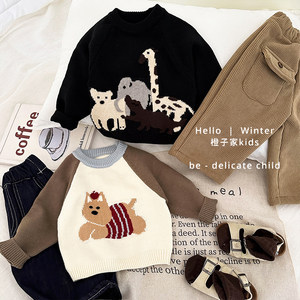 
Boys sweater autumn and winter cartoon thickened sweater fashionable baby girl spring fashionable pullover versatile warm top