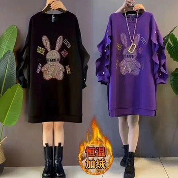 Fashion Print and Velvet Sports Sweatshirt Dress
