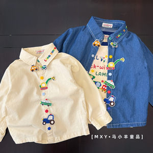 
Recommended 25 autumn Japanese boys pure cotton woven tops baby lapel airplane embroidered shirt jacket