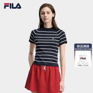
Yang Mi's same style FILA official short-sleeved knitted shirt for women summer new fresh striped sports short top
