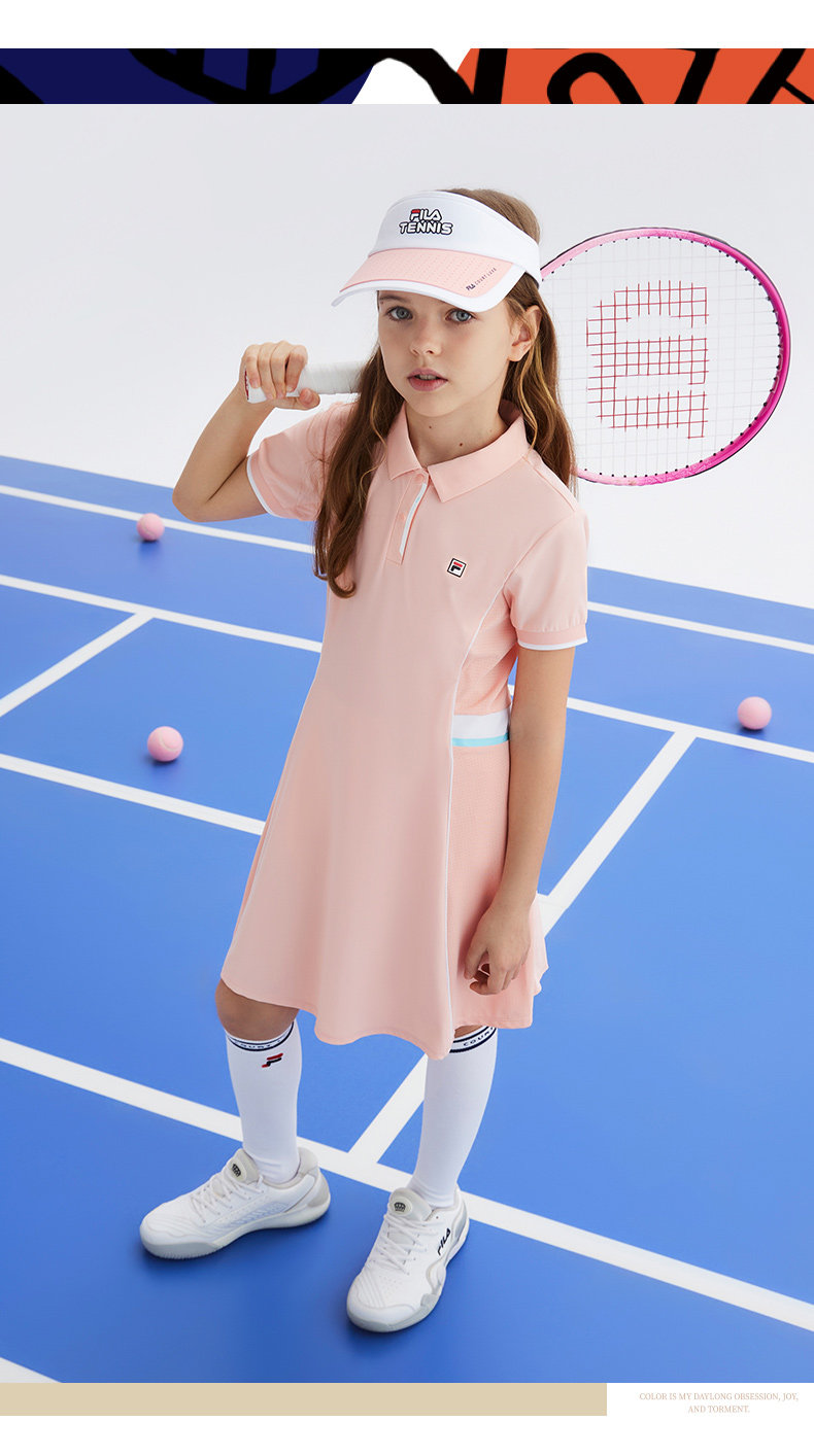 Fila Girls' Summer Dress - Short Sleeve Sports Skirt - 2024 New