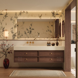 New Song-Style Aesthetic Bathroom Cabinet Set with Antique-Style Washbasin, Rock Slab Hot-Bent Integrated Basin