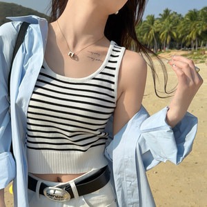 
Black and white striped knitted small suspenders 2026 spring and summer new style beautiful vest for women to wear inside and outside bottoming short top