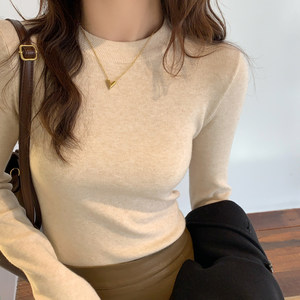 
Round neck knitted bottoming shirt for women, 2026 spring and autumn new style small stand-up collar sweater, soft and waxy slim fit high-end top