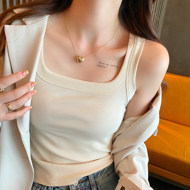 Square collar suspender vest for women with inner wear suit 2025 summer and autumn new high-end style outer wear white top with chest pad