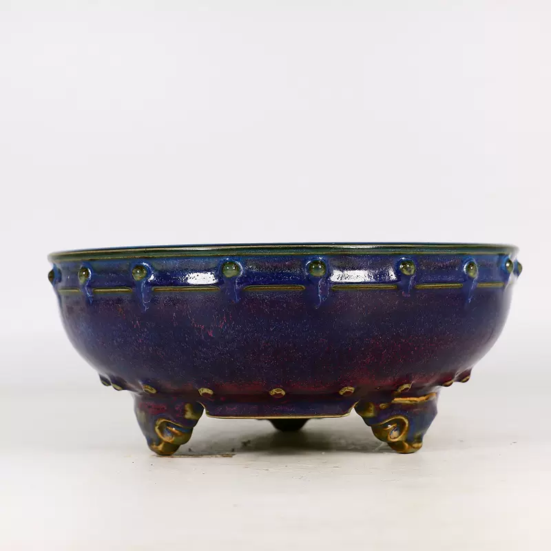 宋钧窑玫瑰紫釉鼓钉洗古董古玩收藏真品包老保真老瓷器