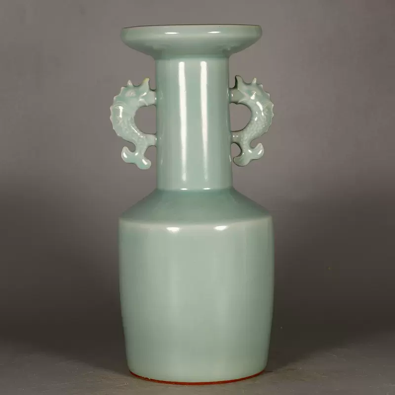 宋龙泉窑粉青釉双鱼耳尊瓶古董古玩收藏真品包老保真老瓷器