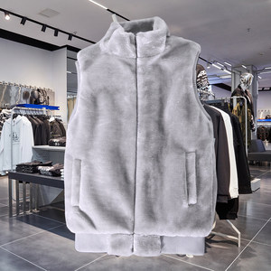 
2025 autumn and winter stand collar fluffy vest jacket men's slim sleeveless cotton jacket trendy teen warm vest