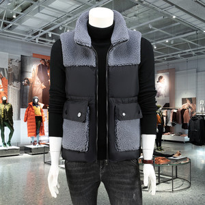 
Lamb fur collar spliced ​​down cotton vest workwear trendy thickened winter stand collar men's casual warm cotton vest