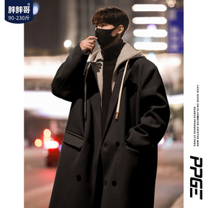 Black mid -length over -knee woolen coat men's winter Korean high -level sensor loose fake two large size windbreaker jackets
