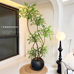 Simulated Green Plant Nandina Bamboo Light Luxury Living Room Decoration Floor-Standing Ornament Indoor Potted Plant Large Artificial Plant Fake Tree