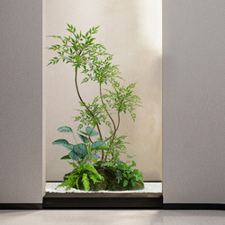 Artificial Green Plant Nandina Bamboo Landscaping Combination for Window Decoration, Balcony Faux Plant Landscape, Entrance Indoor Atmosphere Artificial Tree