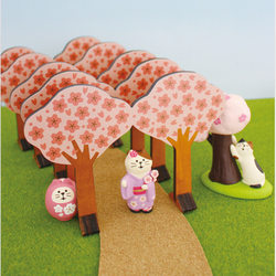 Zakka Japanese-Style Cherry Blossom Tree and Wagashi Rabbit Micro Landscape Ornament Cat Three-Striped Cat Scene Small Ornament