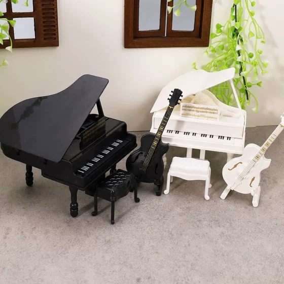 
Dollhouse simulation model piano furniture mini musical instruments props accessories guitar work station ornaments