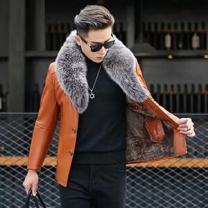 
2025 new men's fur integrated Haining genuine leather jacket men's slim sheepskin jacket winter fur coat