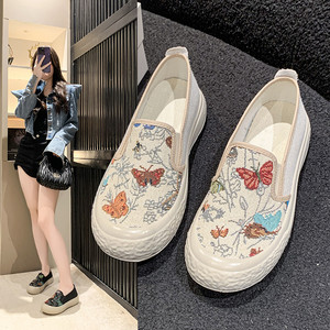 
2025 spring new loafers canvas women's shoes lazy people pedal thick-soled fisherman shoes fashionable casual cloth shoes women