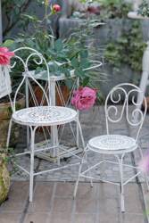 White Wrought Iron Distressed Flower Stand Chair Stool in Various Sizes