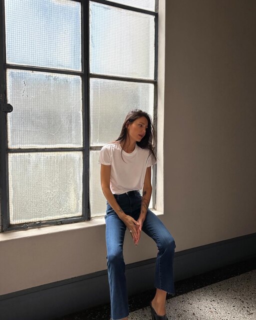 25 spring and summer new pepamack same style simple and versatile pure cotton round-neck white T-French flaky jeans