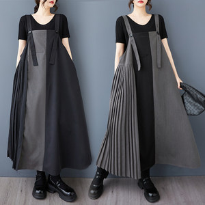 
New Hong Kong style pleated strap skirt with fashionable slim and versatile mid-length dress with high waist