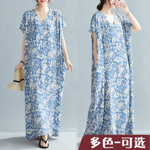 Loose summer new art Vedic Vedic, cotton silk sleeve loose dress, robe, 240*0.5kg foot wrap long skirt comfortable
