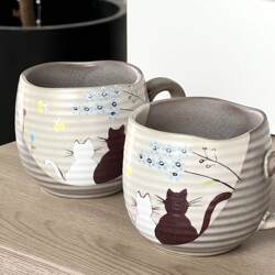 Japanese Kutani Ware Coffee Cup Handmade Ceramic Mug Couple Cat Tea Cup Wedding Gift Birthday Present