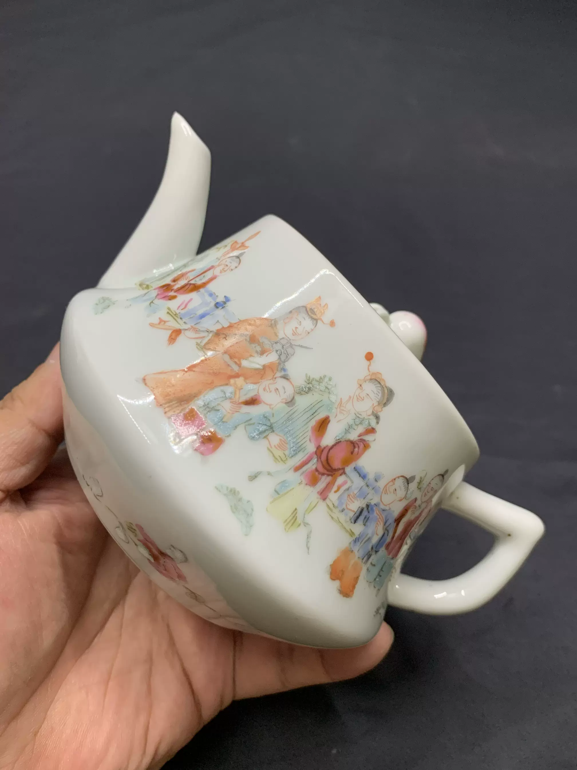 清代早期康熙开窗人物故事青花文房大笔筒古瓷器收藏