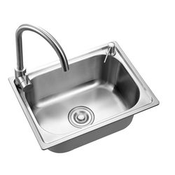 Kitchen Brushed Thickened 304 Stainless Steel Sink, Large Single Bowl, One-Piece Molded Dishwashing Basin, Sink Set
