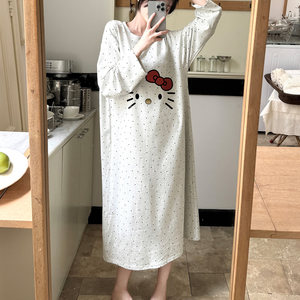 
Pure cotton nightgown 2025 spring and autumn new style student loose large size fat mmKT cat pregnant women pajamas women can wear outside