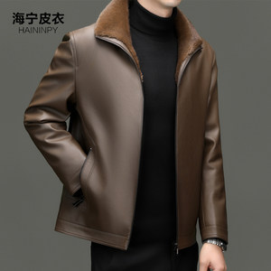 Fur all -in -one leather coat men's leather jacket Men plus velvet thickened warm jacket Middle -aged and elderly father leather jacket