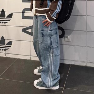 
25 new Adidas clover men's embroidered small label versatile wear-resistant denim trousers KS5980/KS5978