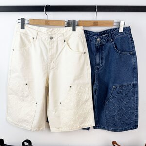 
25 new MLB men's denim shorts NY retro dark pattern presbyopia full-mark five-point pants sports pants 3LDPM0253