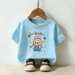 26 New Casual Style Pure Cotton Tops for Summer, Kidsren's Cartoon Labubu Versatile Loose Short-Sleeved T-Shirts for Boys and Girls