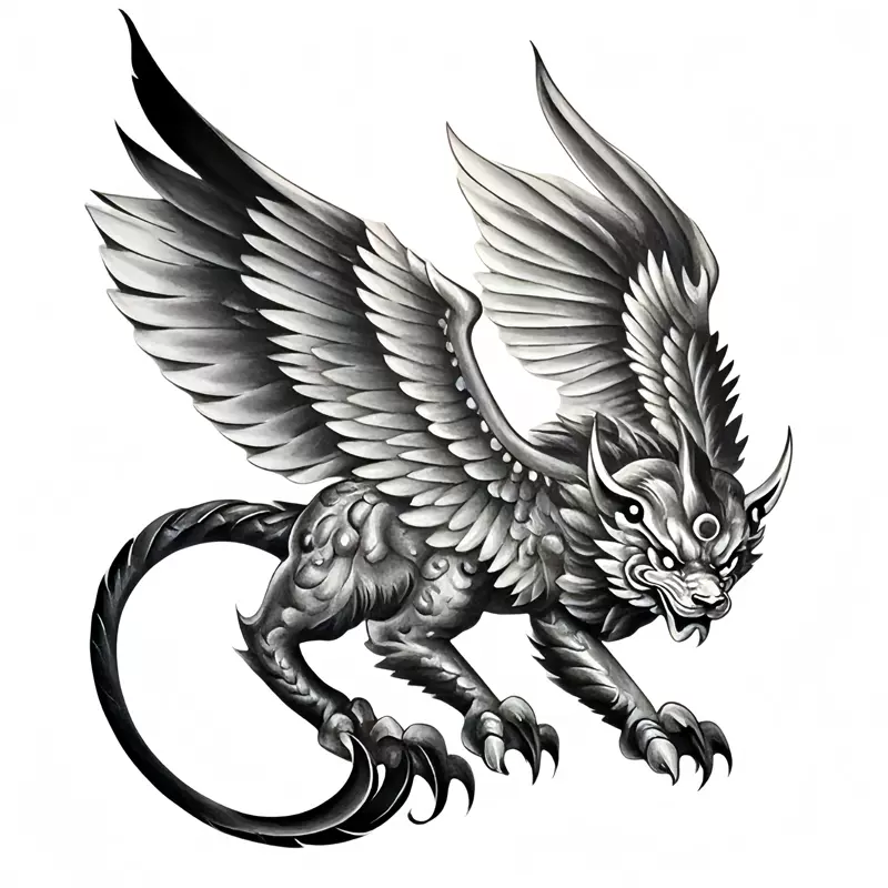 穷奇 上古异兽胸口前部大图案纹身贴纸 男女士防水仿真持久刺青