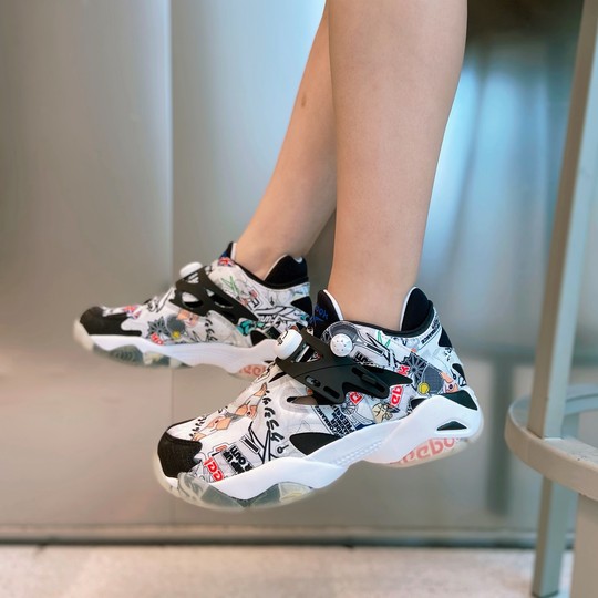 Reebok Pump Court Black and White Graffiti Sports Running Shoes for Men and Women