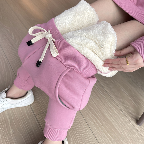 
Loss clearance plus velvet pants for women, imitation sherpa thickened outer wear, loose warm sweatpants, high waist sports casual cotton pants