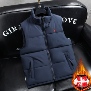 Autumn and winter new embroidered vest men's 2025 stand-up collar warm cotton vest jacket trendy brand versatile thickened waistcoat