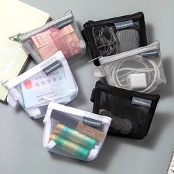 Transparent Mesh Storage Bag Nylon Portable Lipstick Cosmetics Storage Bag Coin Purse Key Bag Bus Card Bag