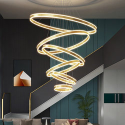 Chandelier for Open-Plan Living Room in Duplex Building, Light Luxury and Simple Style, Villa Loft Apartment Bedroom Dining Room Lamp, Creative Circular Lighting Fixture