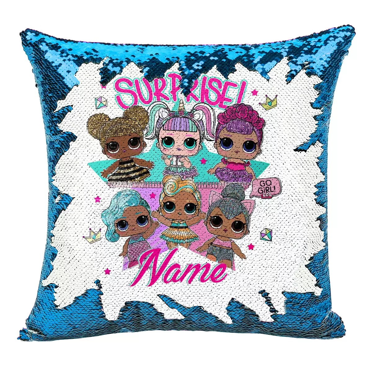 欧美新款枕套双色亮片卡通抱枕套LOL动漫惊喜娃娃靠垫套儿童礼物