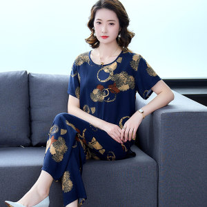 
Cotton silk pajamas women's short-sleeved suit thin loose large size artificial cotton middle-aged and elderly mothers summer cotton silk home clothes