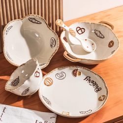 Bread Embossed Underglaze Ceramic 2025 New Tableware Set Household High-Value Bowls, Plates and Dishes Set