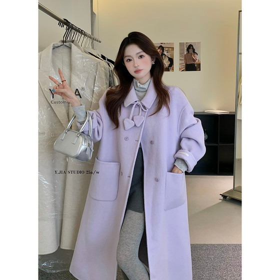 
Y.JIA Korean style sweet and high-end temperament loose and slim mid-length double-sided sheep wool coat