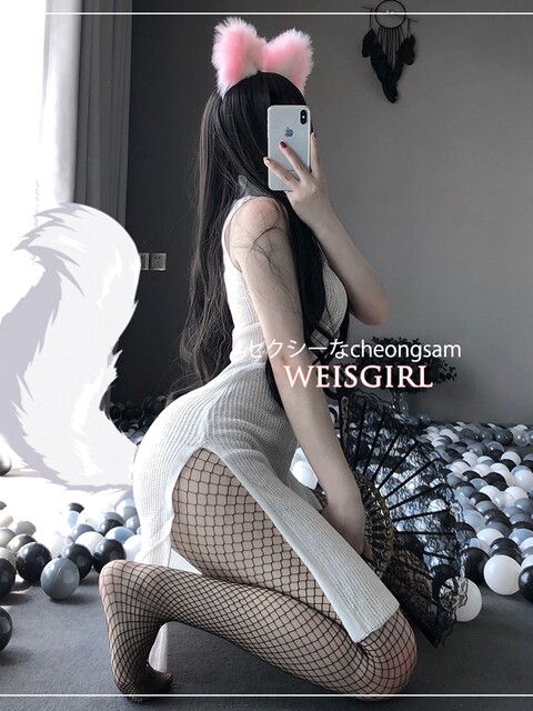 Weisgirl mood semi -transparent national big slit cheongsam dressing maid nightclub uniforms or sexy set women
