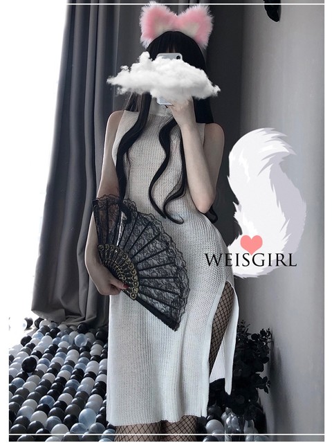 Weisgirl mood semi -transparent national big slit cheongsam dressing maid nightclub uniforms or sexy set women
