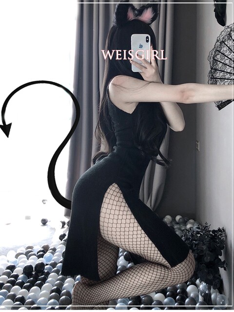 Weisgirl mood semi -transparent national big slit cheongsam dressing maid nightclub uniforms or sexy set women
