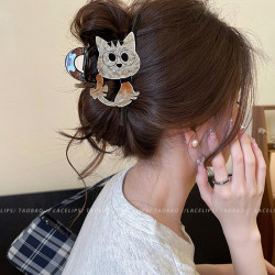Cute Pet Goes Viral~ Velvet Cute Kitten Claw Clip for Women 2026 New Shark Clip Back of Head Hair Clip Spring Hair Accessory